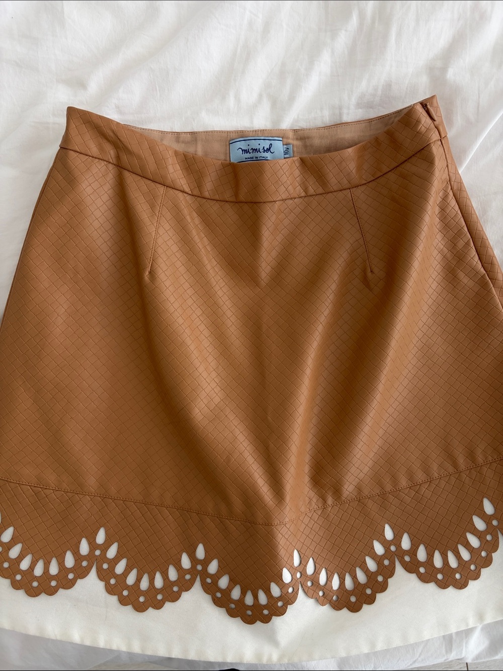 MiMiSol cognac brown faux leather/leather skirt